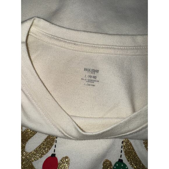 Holiday Time Girls Cream Oh Deer Long Sleeve Shirt, Size L (10/12) - Picture 4 of 5